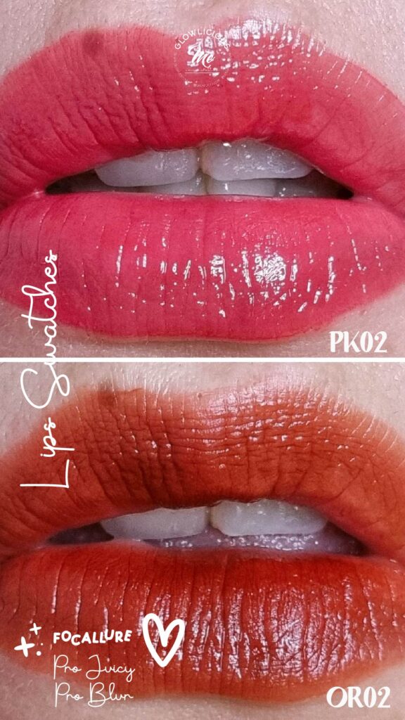 REVIEW FOCALLURE Lipstick China - Pro-Juicy Jelly Watery Tint PINK Shade, Pro-blur Airy Velvety Tint Orange Shade